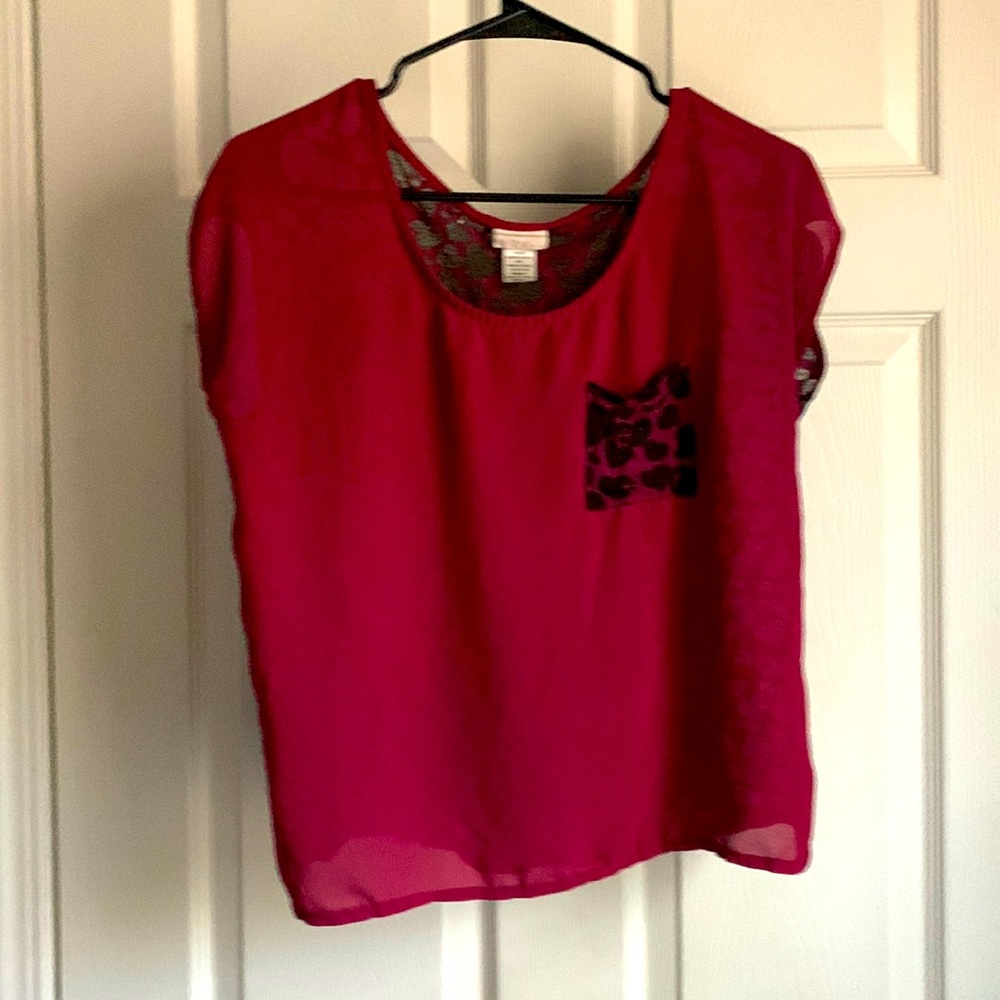 Small red and cheetah print blouse